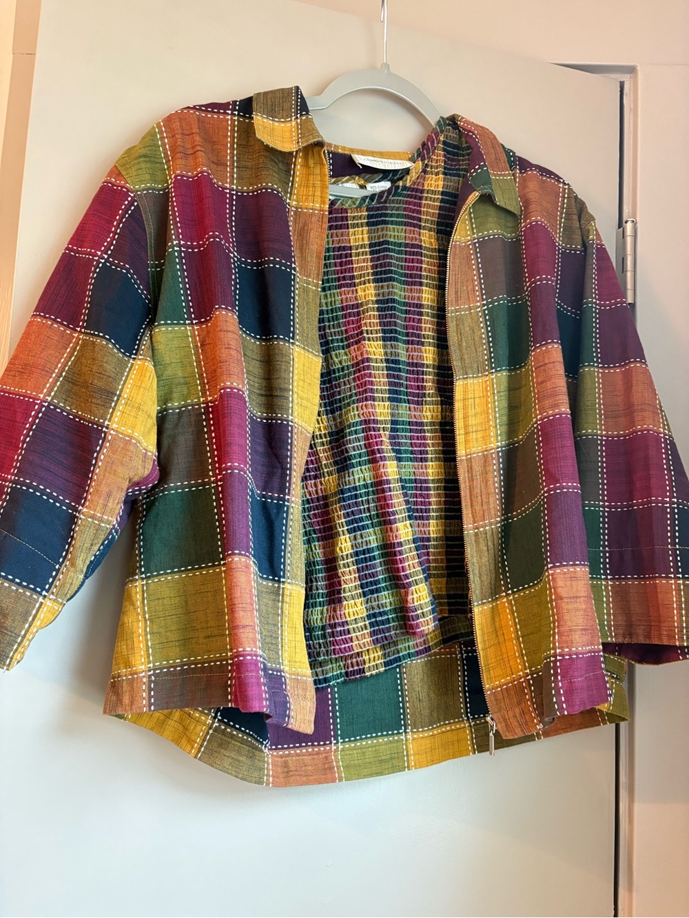 Vintage Lemon Grass Women's Plaid Cotton Jacket Size Medium